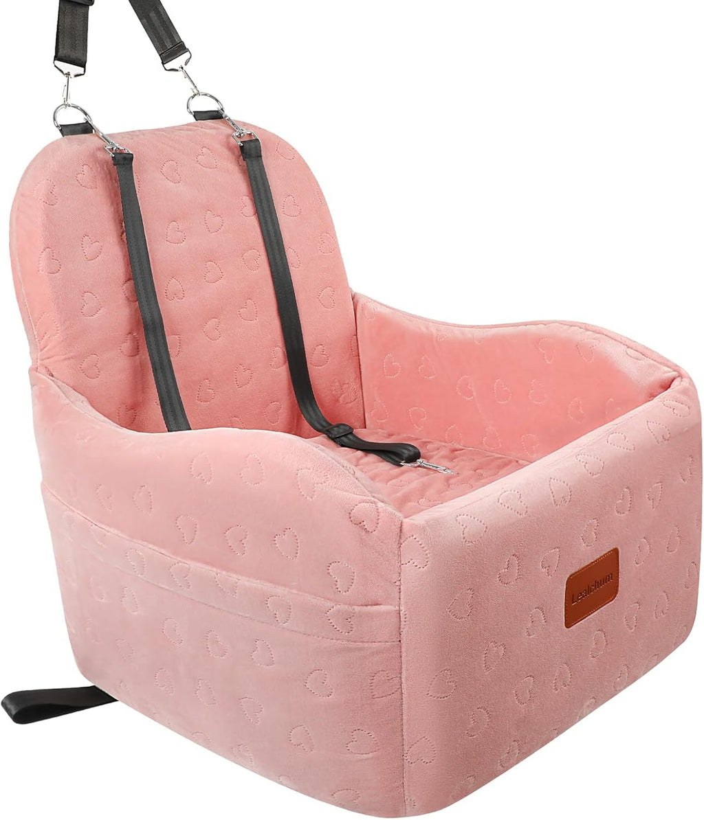 Dog Booster Car Seat for Small/Medium Dogs,Soft Puppy Portable Car Seat with Elevated Cushion,Fits in Front/Back Seat,Fully Detachable and Washable,Easy to Install (Pink, Medium)