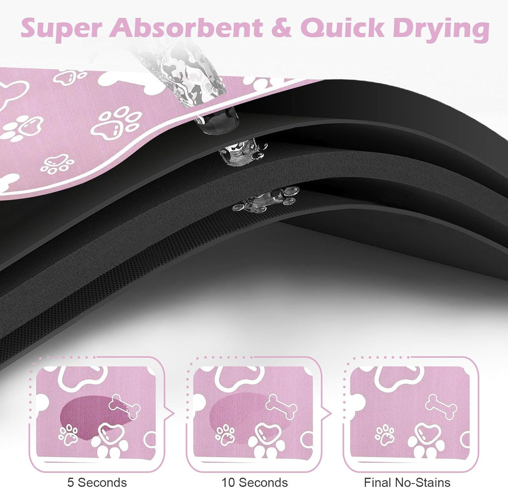 Dog Cat Mat for Food and Water,Rapid Absorbent Pet Feeding Mat, Bone Shaped Dog Placemat Bowl Mat with Rubber Backing,No Stains Pet Food Mats Indoor, Pet Accessories Supplies,Pink 12"×18"