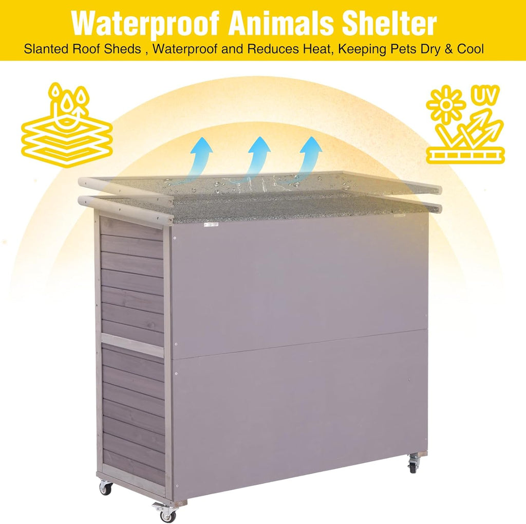 Aivituvin Rabbit Hutch Indoor, Bunny Cage with Wheels, 2-Story Design, 2 Deep Trays, Anti Slip Ramp, Ideal for Small Animals - Grey