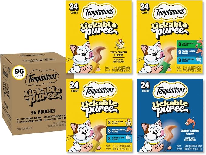 Temptations Creamy Puree Squeezable Lickable Wet Cat Treat Variety Pack - Image 2