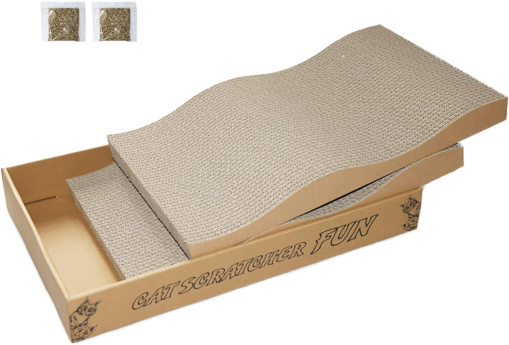 Cat Scratch Pad Cardboard Scratcher Box,2PCS in 1 Scratching Board for Indoor Cats,Reversible Durable,with Catnip