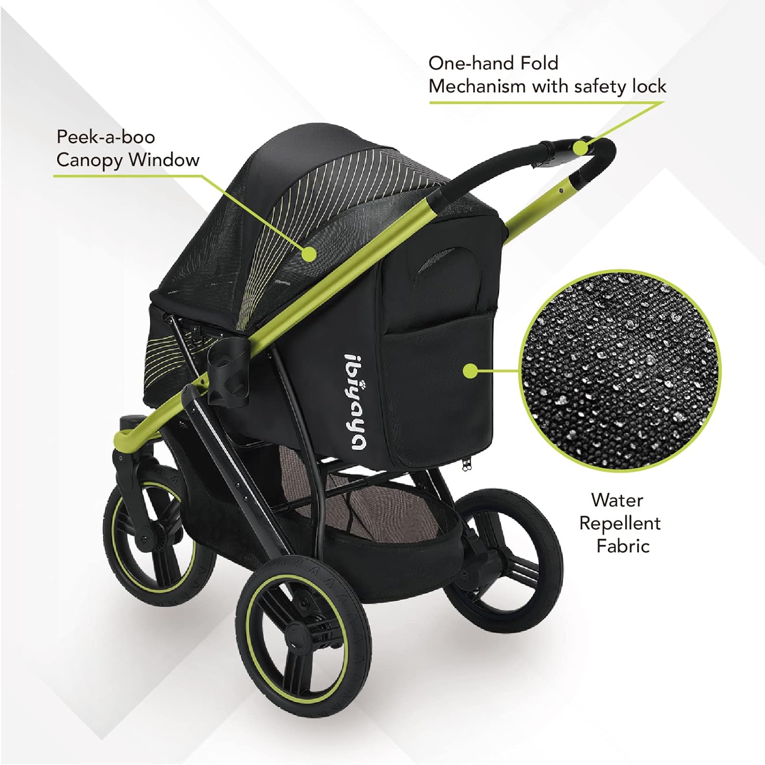 ibiyaya The Beast Pet Jogging Stroller for All Terrains, 3-Wheel Dog Carrier with Double Breaks, Zipperless Large Stroller for Running & Hiking, Multiple Small Dogs, Medium Dogs, or Cats (Jet Black)