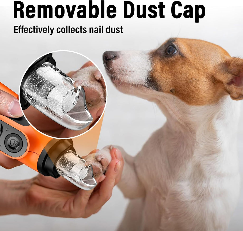 Casfuy Smart 6-Speed Dog Nail Grinder - 50% More Power Pet Nail Grinder with 2 LED Lights Quiet Rechargeable Electric Dog Nail Trimmers File Toenail Grinder for Large Medium Small Dogs & Cats(Orange)