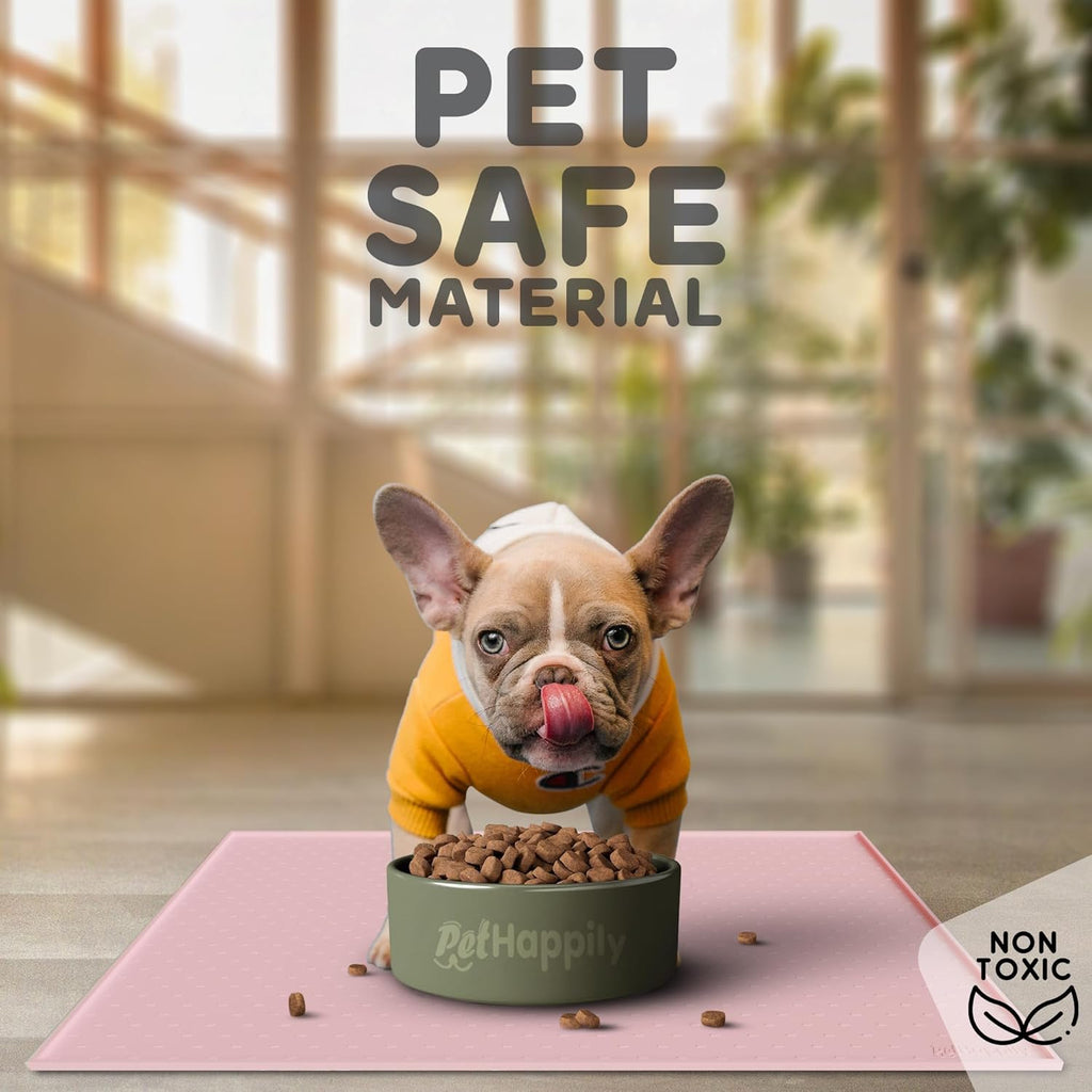 Dog Food Mat - 24x15 Raised Edges Dogs Mat for Food and Water Prevent Spill, Waterproof Cat Food Mats Protect Floors, Easy Clean Dog Bowl Mats for Food and Water, Silicone Pet Feeding Placemats Pink