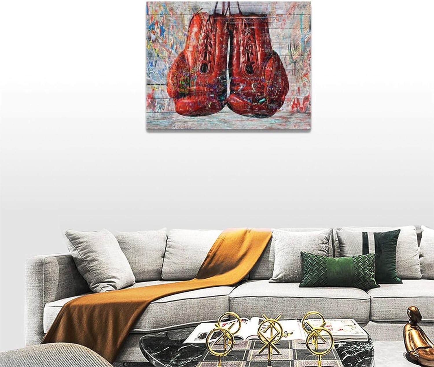 Quorin Banksy Graffiti Boxing Wall Art Red Boxing Gloves Pictures Gym Sport Wall Decor Canvas Print Painting Artwork for Gym Living Room Bedroom 12"x16"