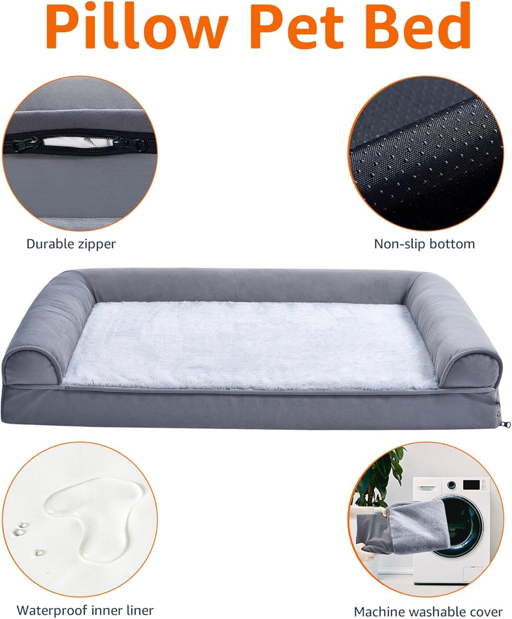Amazon Basics Living Room Couch Dog Bed with Premium Foam, Pressure-Relief Support for Dogs up to 90lbs, Machine Washable Cover, Extra Large Sized (44" x 35"), Grey
