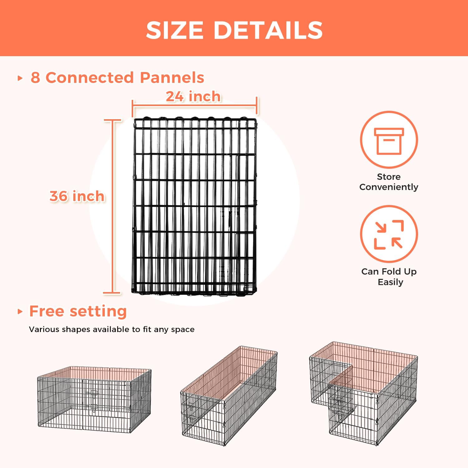 Foldable Dog Playpen 36" Height 8 Panels Metal Exercise Pen No Door - Indoor/Outdoor Dog Play Pen for Small-Medium Dogs, Portable Pet Fence for Yard Garden Camping, Black