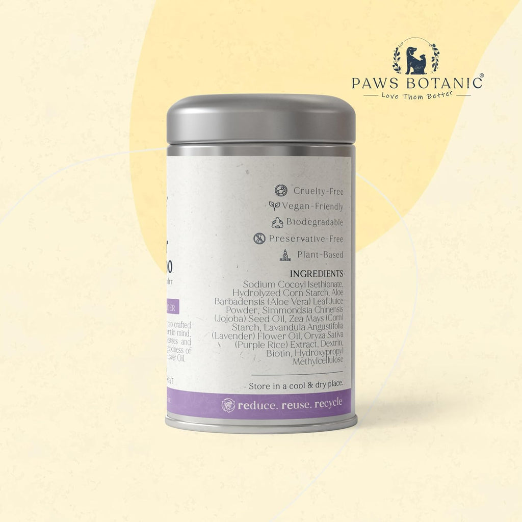 Unscented Dog Dry Shampoo, Powder Shampoo for Dogs, Regular Skin & Coat, 3.5 oz with Bamboo Spoon (Calming Lavender)
