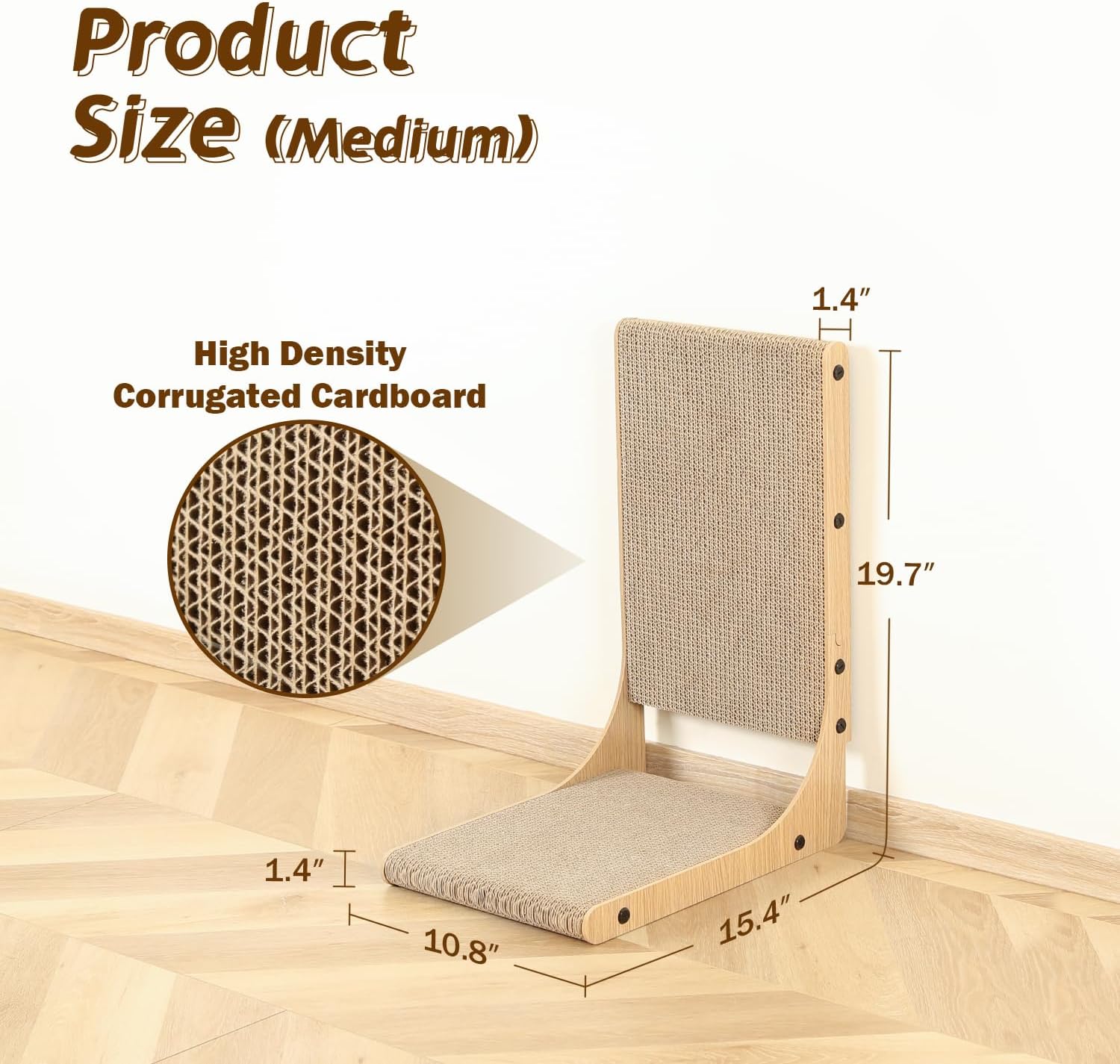2-Pack Cat Scratching Board, 19.7'' Tall Cardboard L Shape Vertical Cat Scratchers for Indoor Cats, Cat Scratching Post for Wall and Couch, Medium