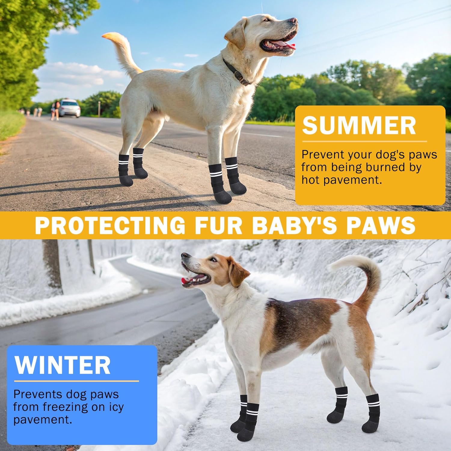 SCENEREAL Anti Slip Dog Boots & Paw Protectors for Hardwood Floor, Extended Dog Socks to Prevent Licking Paws, Waterproof Pet Snow Rain Shoe for Winter Medium Senior Dogs, Black M