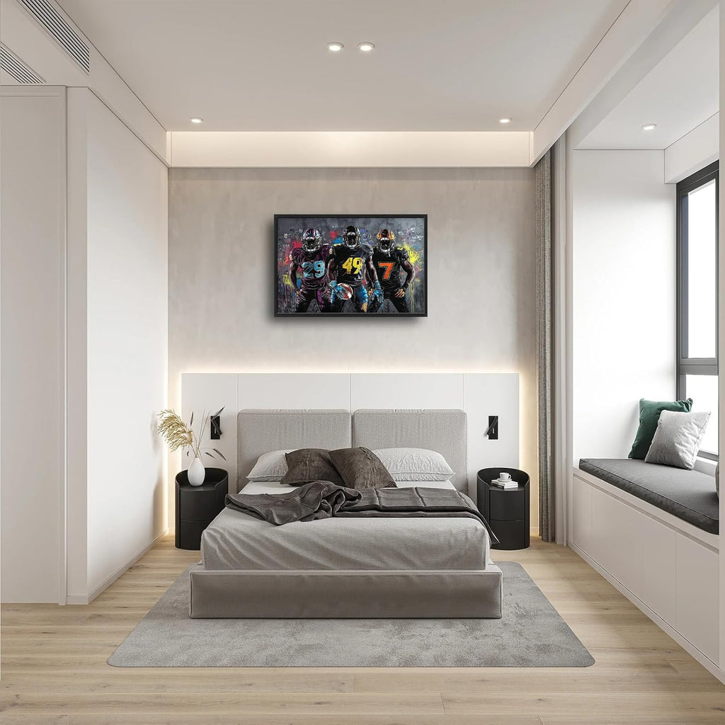 Large Rugby Player Wall Art for Living Room, Framed Oversized Graffiti Sport Wall Decor Cool Canvas Painting Pictures for Men Modern Artwork for Living Room Bathroom Bedroom Office Dining Room 36"x24"