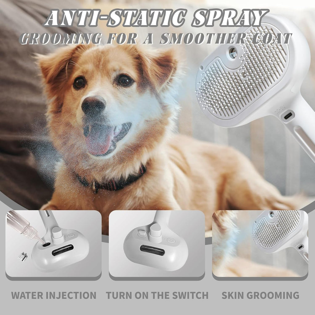 Cat Steam Brush, 3 in 1 Cat Brush for Shedding & Grooming, Water Brush for Cats Dogs, Pet Hair Removal Comb for Long Short Haired Small Animal, Self Cleaning Slicker Brush with Release Button