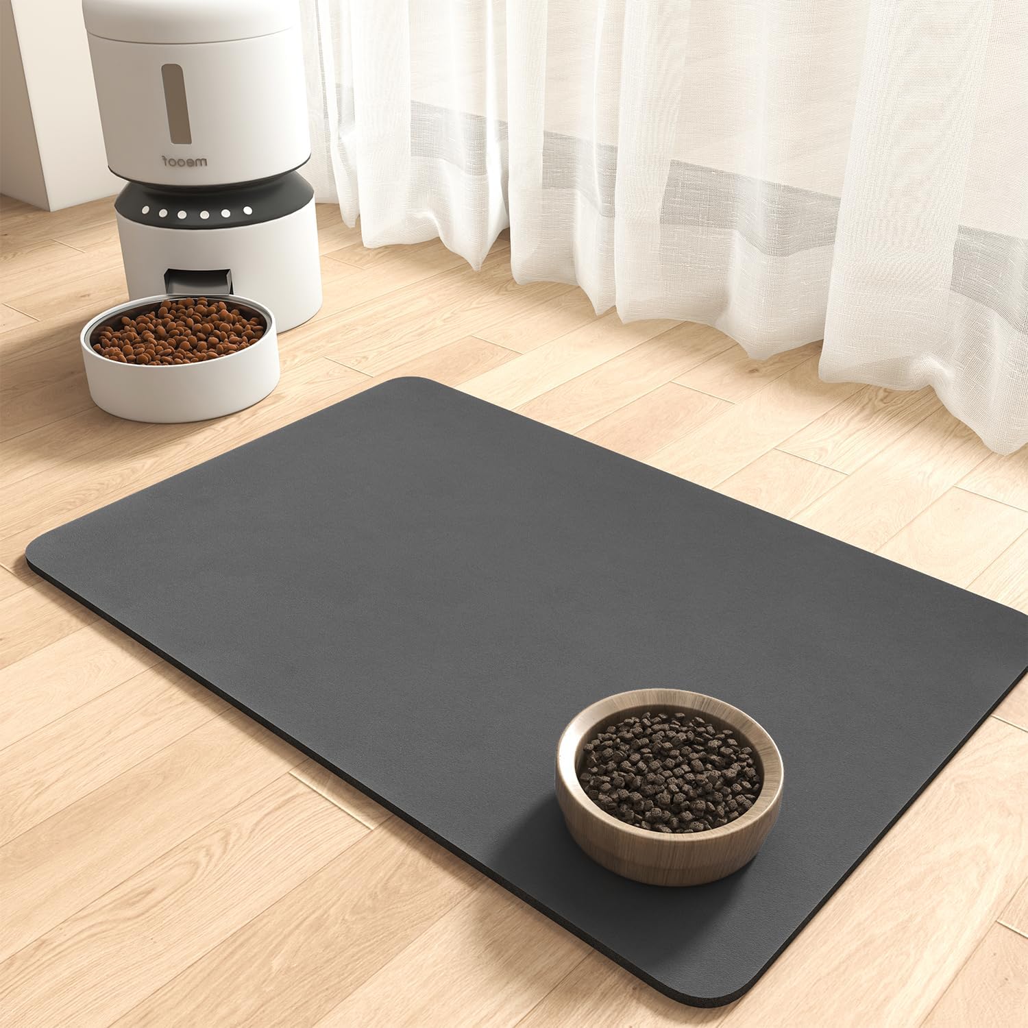 MontVoo-Absorbent Pet Feeding Mat-No Stains Pet Mat for Food and Water Bowl-Quick Dry Cat & Dog Food Mat Water Dispenser Mat-Pet Supplies Mat-Dog Water Bowl Mat for Messy Drinker Dark Grey