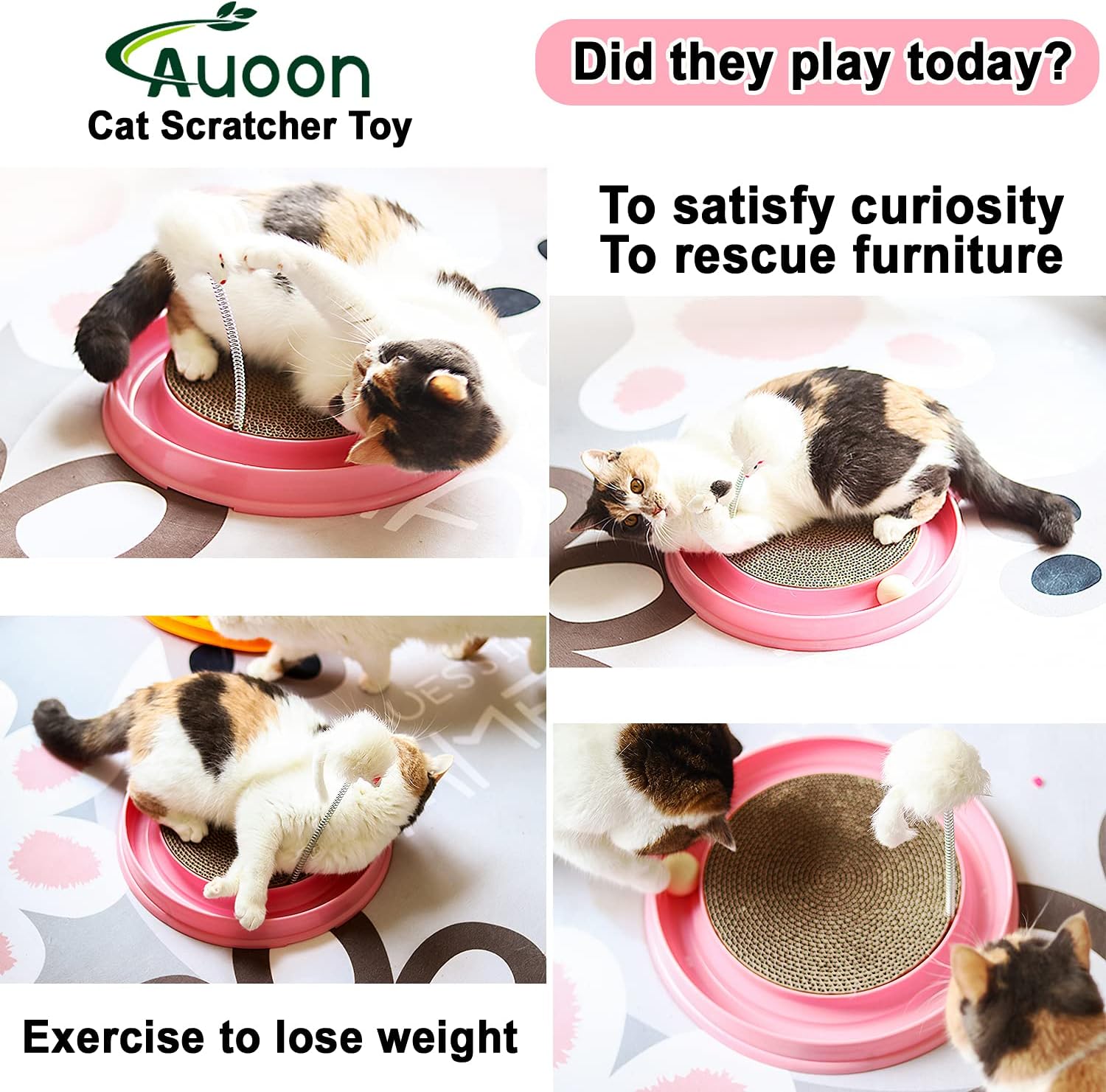 AUOON Cat Scratcher Toy - Cat Scratch Pad with Cat Toy Ball Track and Plush Mouse Toy for Indoor Cats and Kittens (Gray)