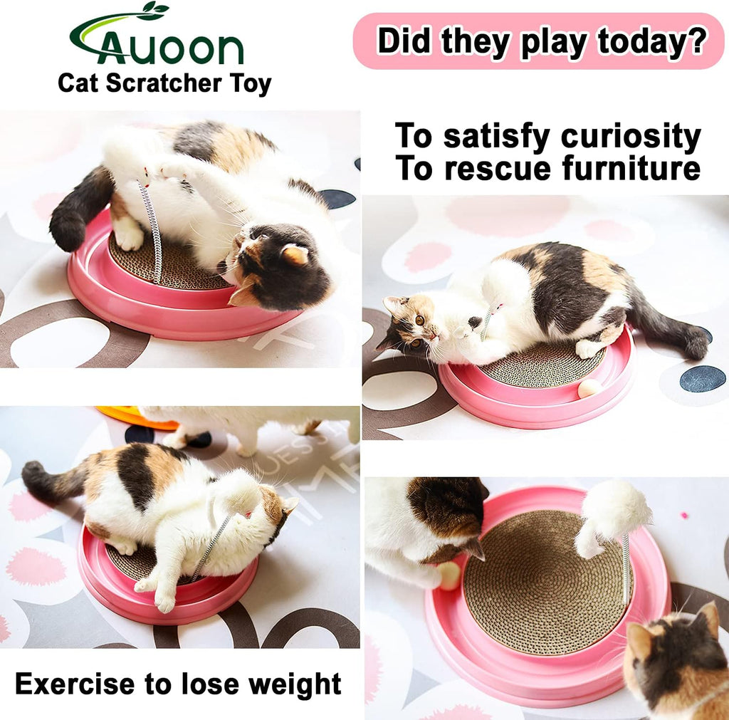 AUOON Cat Scratcher Toy - Cat Scratch Pad with Cat Toy Ball Track and Plush Mouse Toy for Indoor Cats and Kittens (Blue)