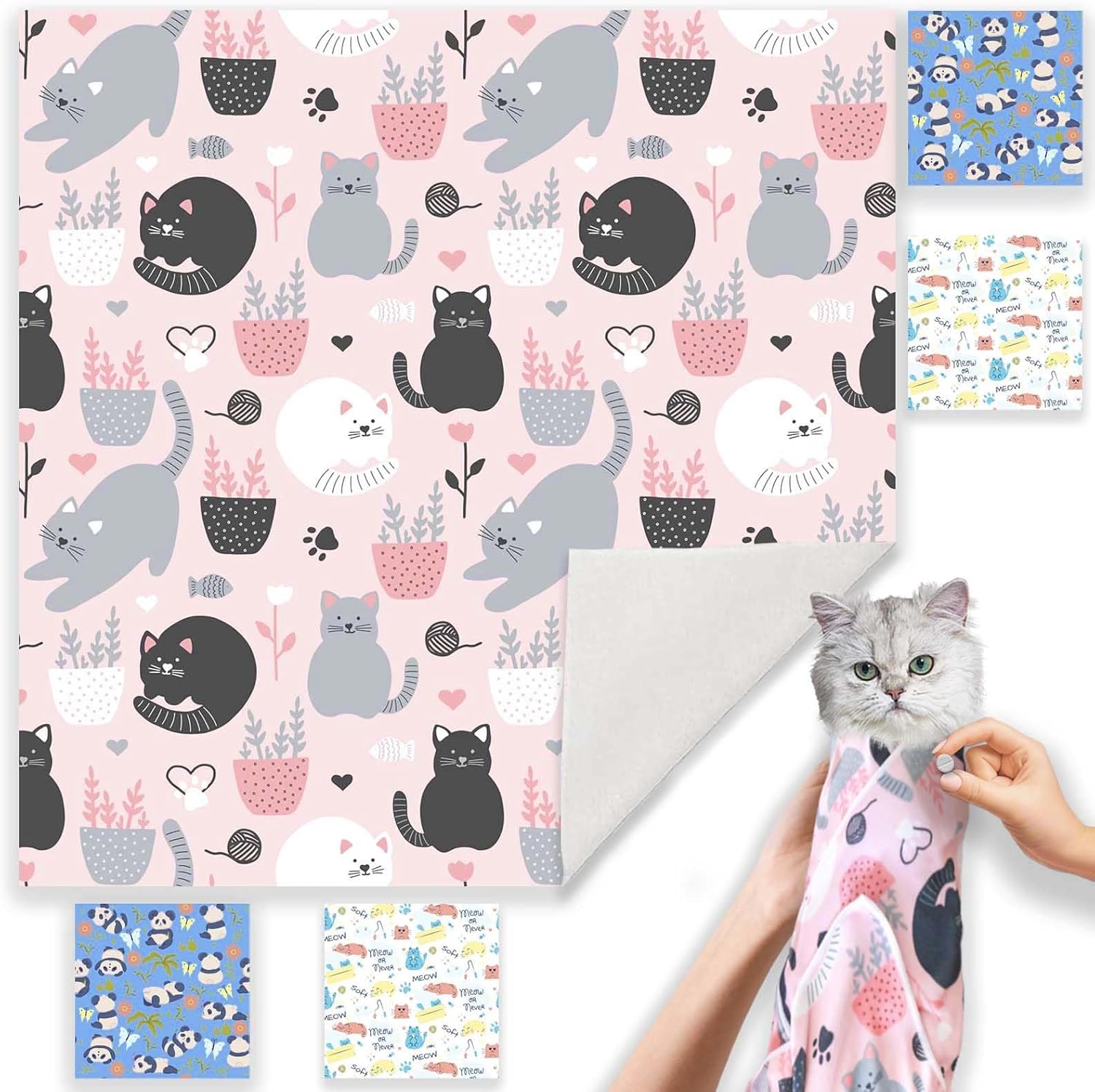 Cat Wrap for Grooming-Premium Cat Grooming Wrap Cat Restraint for Nail Clipping, Self-Adherent Soft Cat Blanket to Wrap Cat Anti-Scratch Anti-Escape Grooming Bag (Pink, L(Within 9lbs))