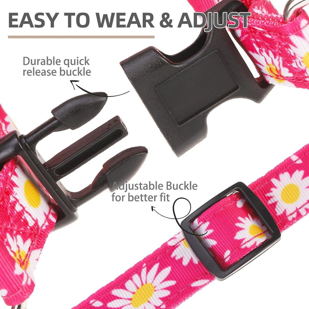 PUPTECK No Pull Dog Harness Soft Adjustable Basic Nylon Step in Puppy Vest Outdoor Walking with ID Tag, Fuchsia Daisy, S