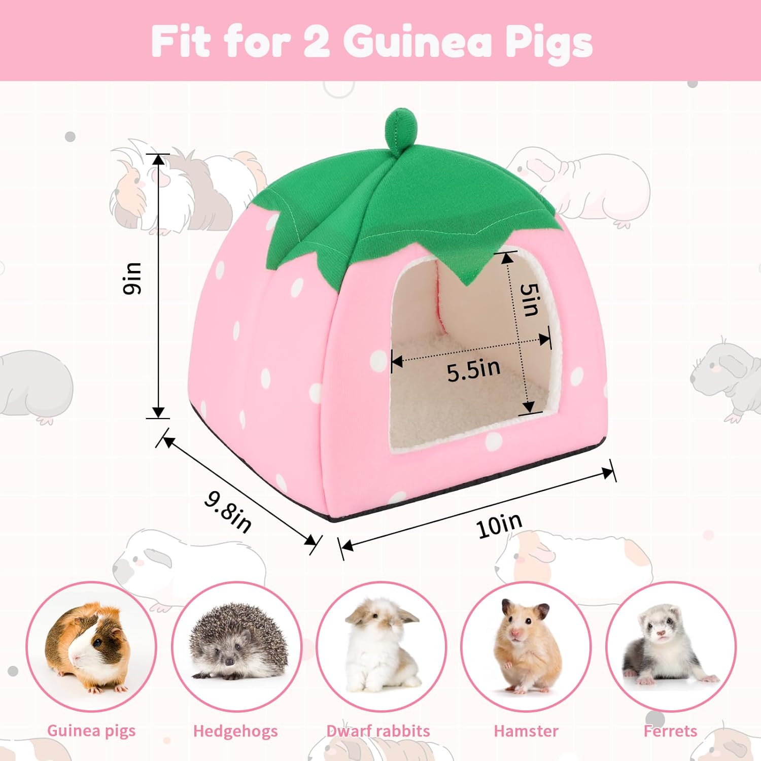 BWOGUE Guinea Pig House Bed Cozy Hamster Cave Large Hideout for Dwarf Rabbits Hedgehog Bearded Dragon Winter Nest Hamster Cage Accessories