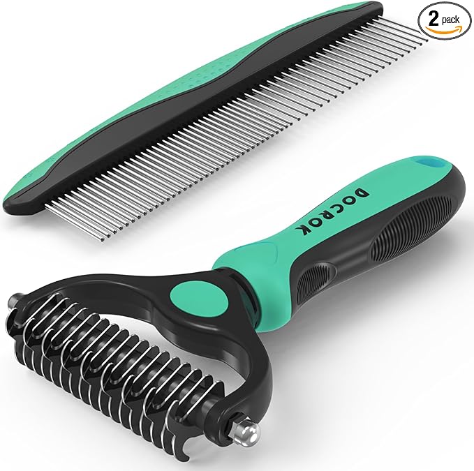 Docrok Pet Grooming Brush and Metal Comb Combo, Cat Brush Dog Brush by DOCROK