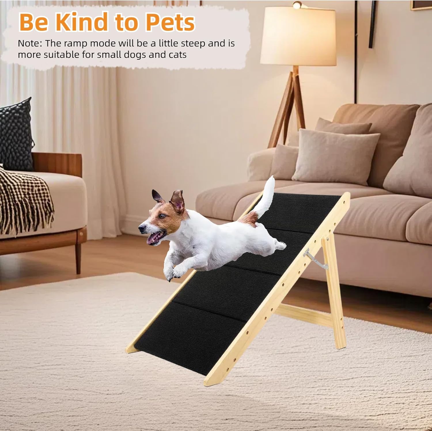 Foldable Dog Stairs/Ramp with 4 Steps - Durable Wooden Pet Stairs for Small, Medium, Large Dogs - Black (5098)