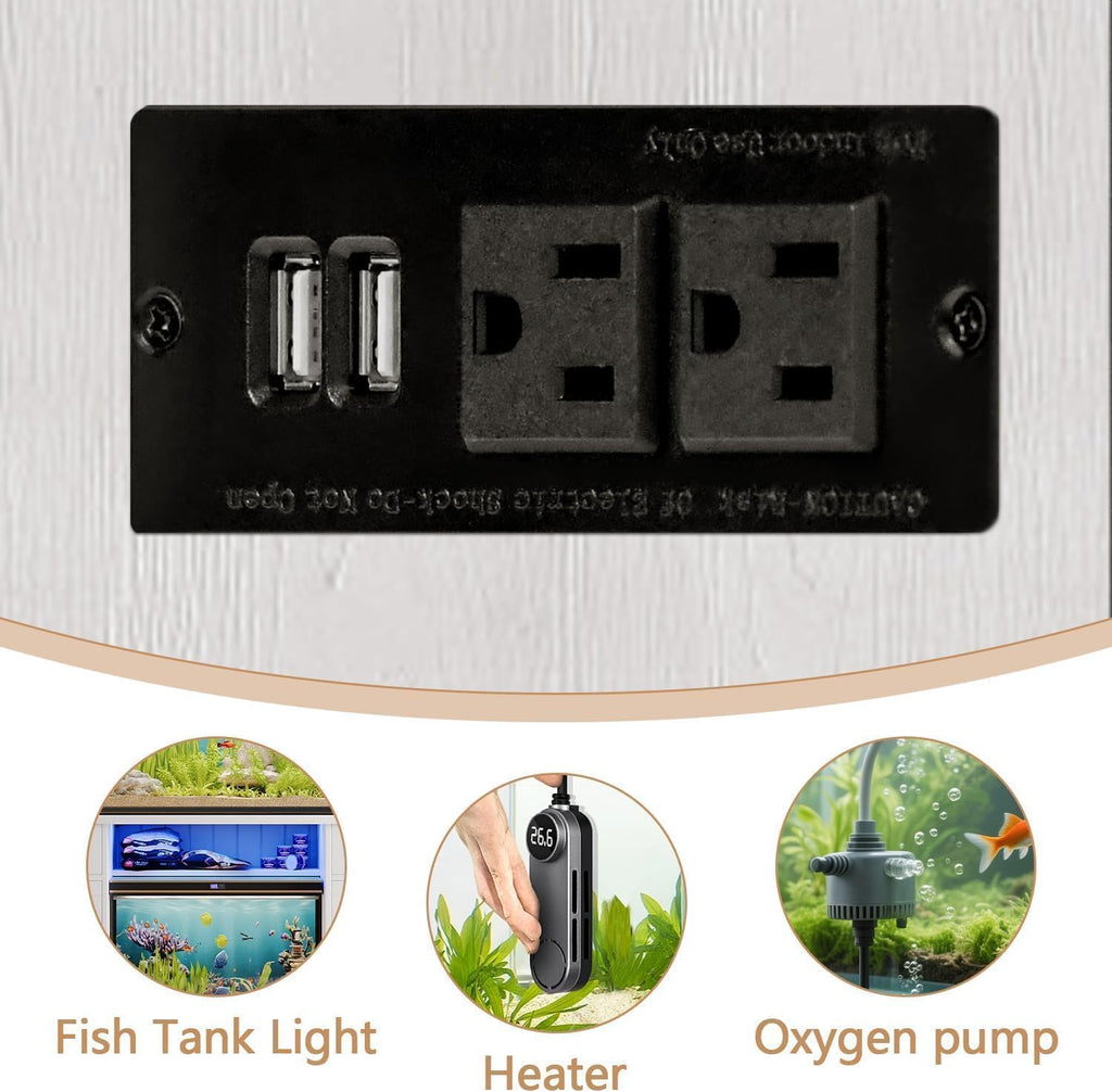75 Gallon Fish Tank Stand with LED Light & Power Outlets, 55-75 Gallon Aquarium Stand with 2 Drawers & 2 Barn Doors, 52" L x 20" W Cabinet for 2 Fish Tank Accessories Storage, Turtle Tank, White