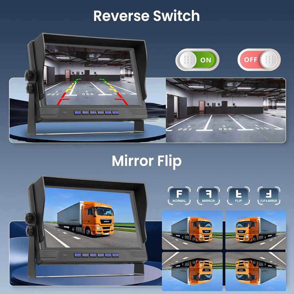 RV Backup Camera System 1080P, Hodozzy 9 Inch 4 Split Screen Monitor System, Waterproof 4 Reverse Cameras Night Vision Reversing Camera Kit for Car Truck/Trailer/Bus Truck/RV, DVR Loop Recording