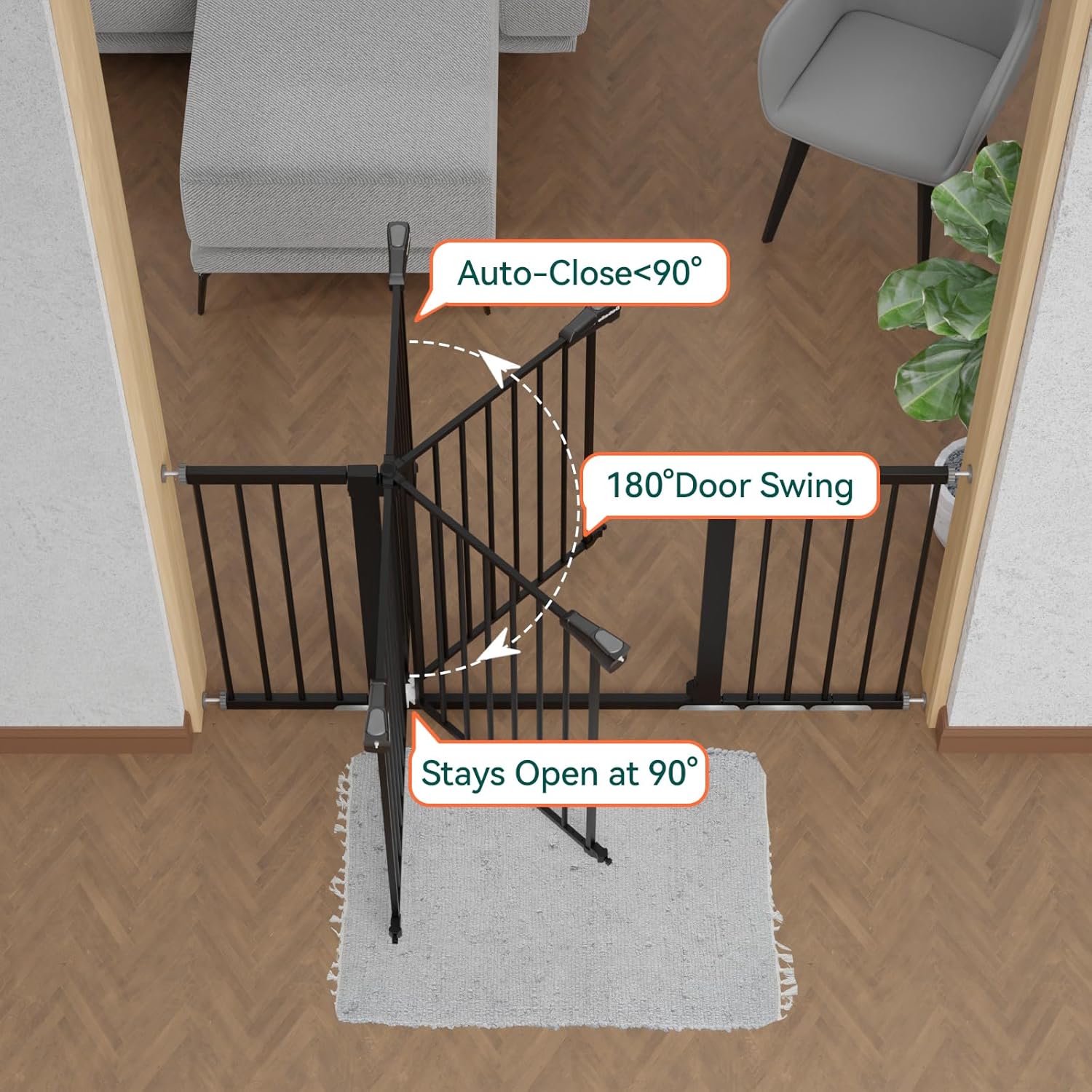 BABELIO 36" Tall Baby Gate, 29-55" Auto Close Pressure Mounted Dog Gate for Doorways & Hallway, Pressguard Basics Easy Walk Thru Pet Gate, Extra Wide Metal Child Gate, Black