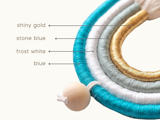 Mila Millie Macrame Wall Hanging | Handmade Woven Tassel Ornament for Home or Nursery Baby Kids Room Decor | Boho Nordic Scandinavian Style (Blue Gold)