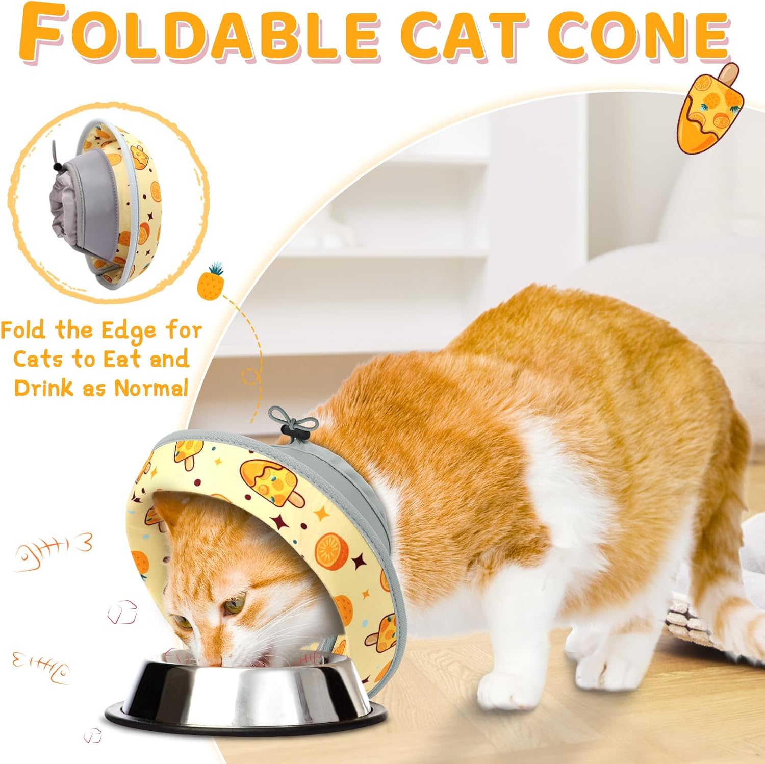 Cat Cone Collar Soft to Stop Licking, Adjustable, Foldable Lightweight Kitten Cones After Surgery Recovery for Cats & Kittens, Cat Cone Alternative (Orange, S)