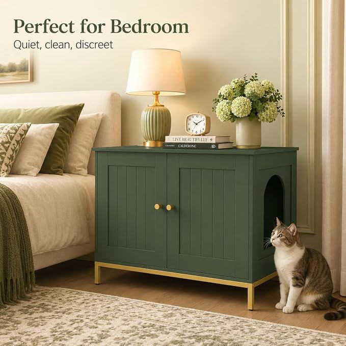 Homhedy Cat Litter Box Enclosure, Cat Washroom Furniture - Image 8