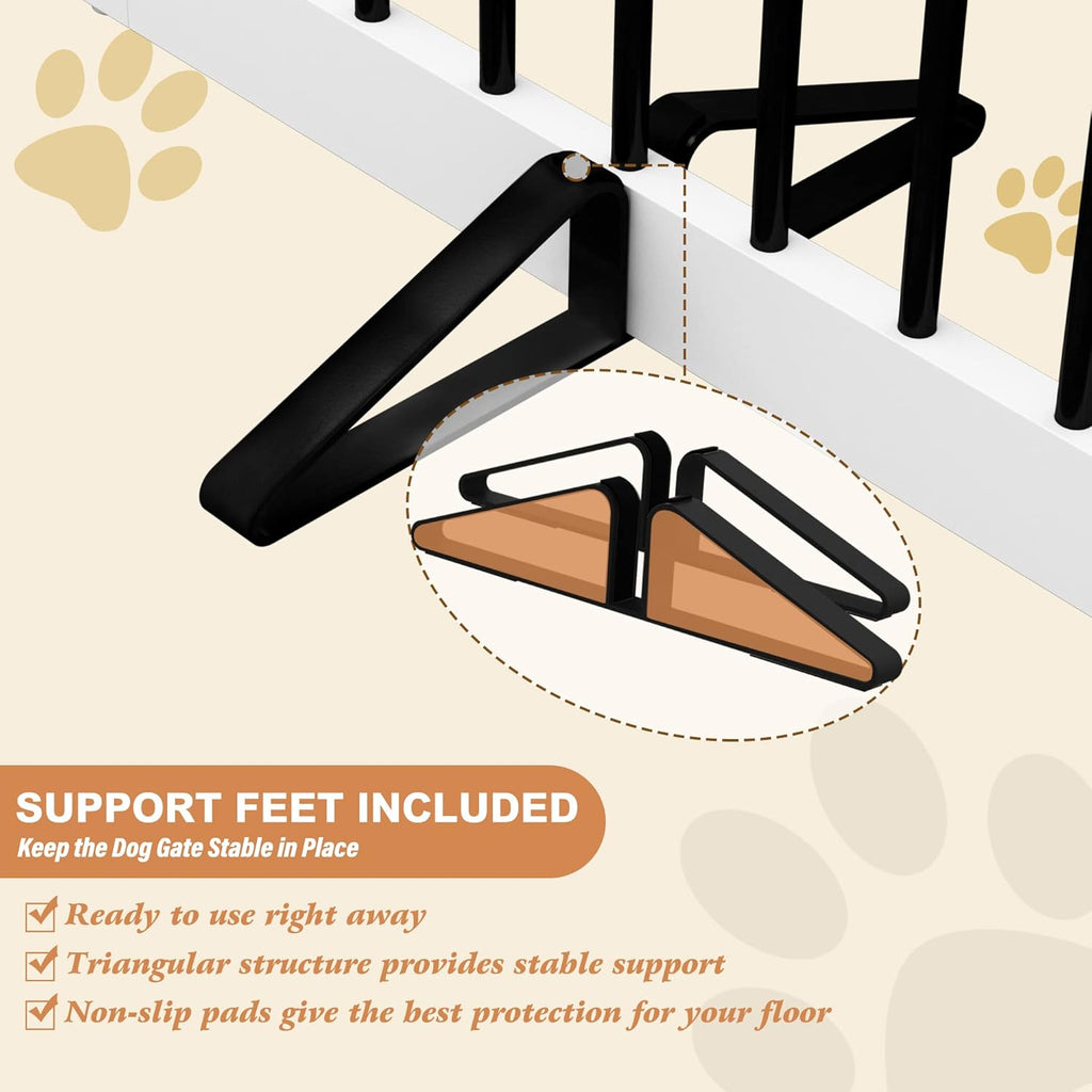 Freestanding Pet Gate for Dogs, Indoor Wooden Foldable Dog Gate for House, Extra Wide, Pet Fence for Stairs, Doorways, Halls, Support Feet Included, 120 Inch Wide, 6 Panels 32",White