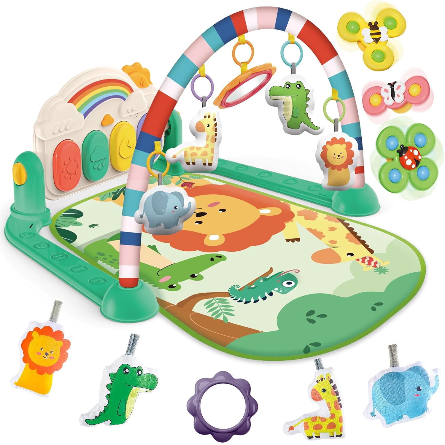 Baby Gyms Play Mats, Tummy Time Mat Toys, Infant Play Mat and Activity Gym, Baby Play Piano Gym Mat, Play Mats for Babies Newborns and Toddlers, Baby Activity Mat Toys 0-3-6-12 Months (Green)