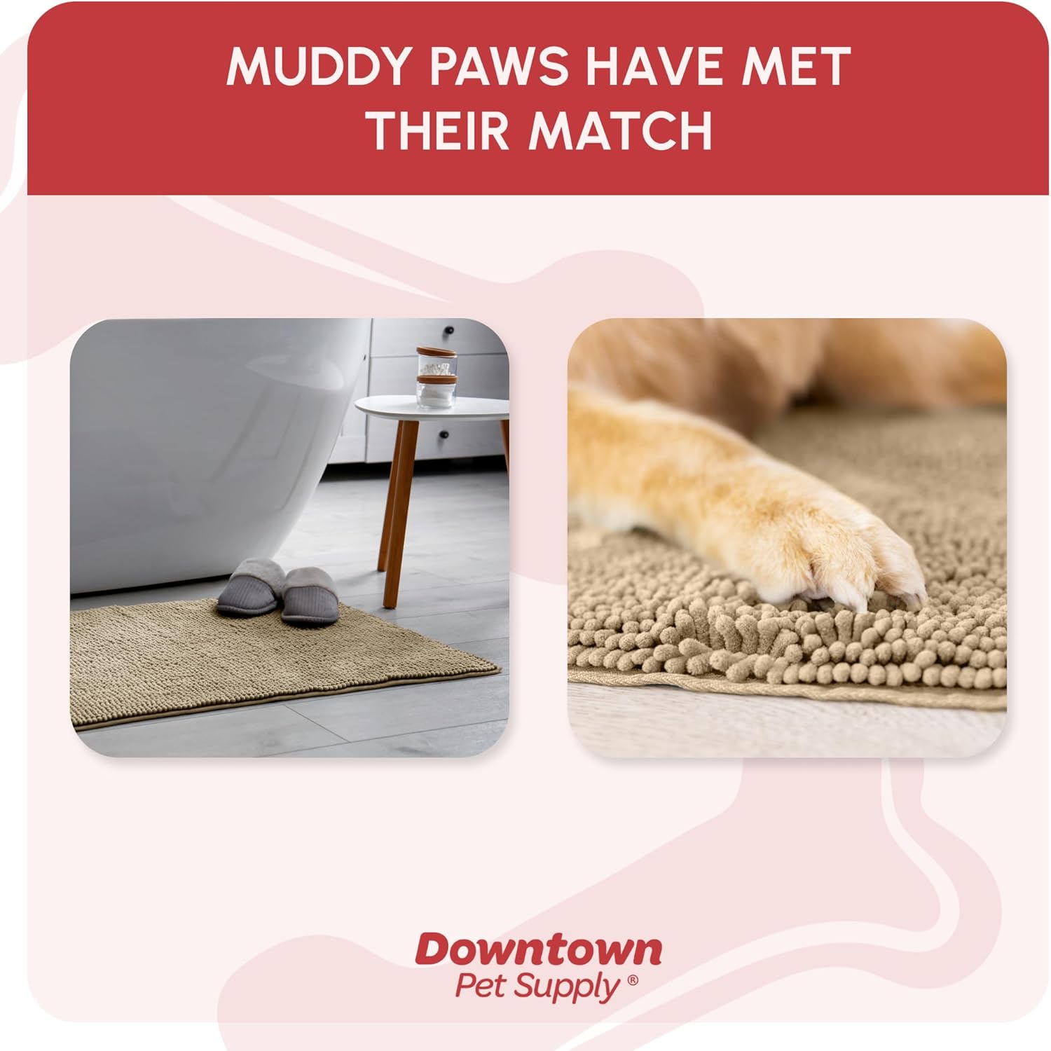 My Doggy Place Microfiber Dog Mat for Muddy Paws, 36" x 26" Oatmeal - Absorbent and Quick-Drying Dog Paw Cleaning Mat, Washer and Dryer Safe - Non-Slip Rubber Backed Dog Floor Mat, Large
