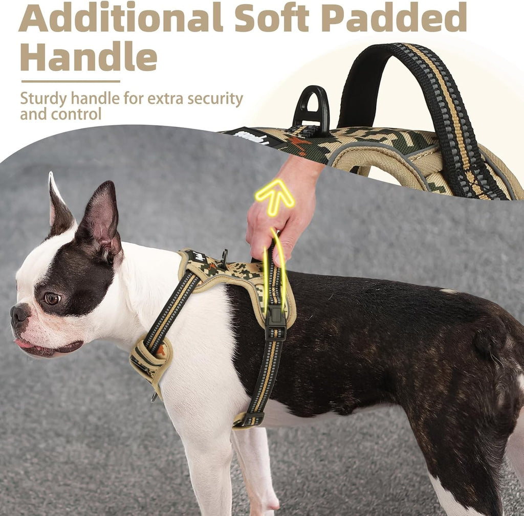 PUPTECK No Pull Dog Harness Small Sized, Adjustable Reflective Dog Harness with Handle Easy Control, Comfortable Soft Padded Pet Vest Harness for Small Dogs, Camouflage S