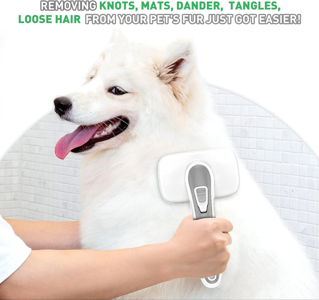 Dogs Cats Self Cleaning Slicker Brush for Shedding & Grooming Any Breed of Pets, Remove Loose Undercoat Knots Mats Tangled Hair for Small Medium Large Animal With Long Short Fur Length-Grey