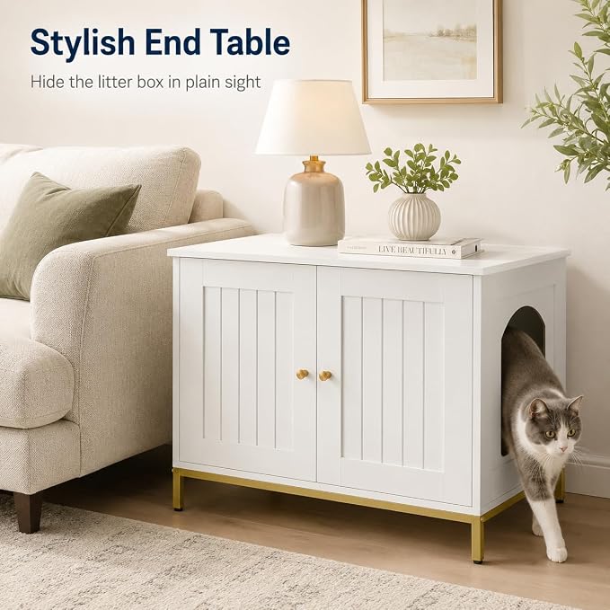 Homhedy Cat Litter Box Enclosure, Cat Washroom Furniture - Image 5