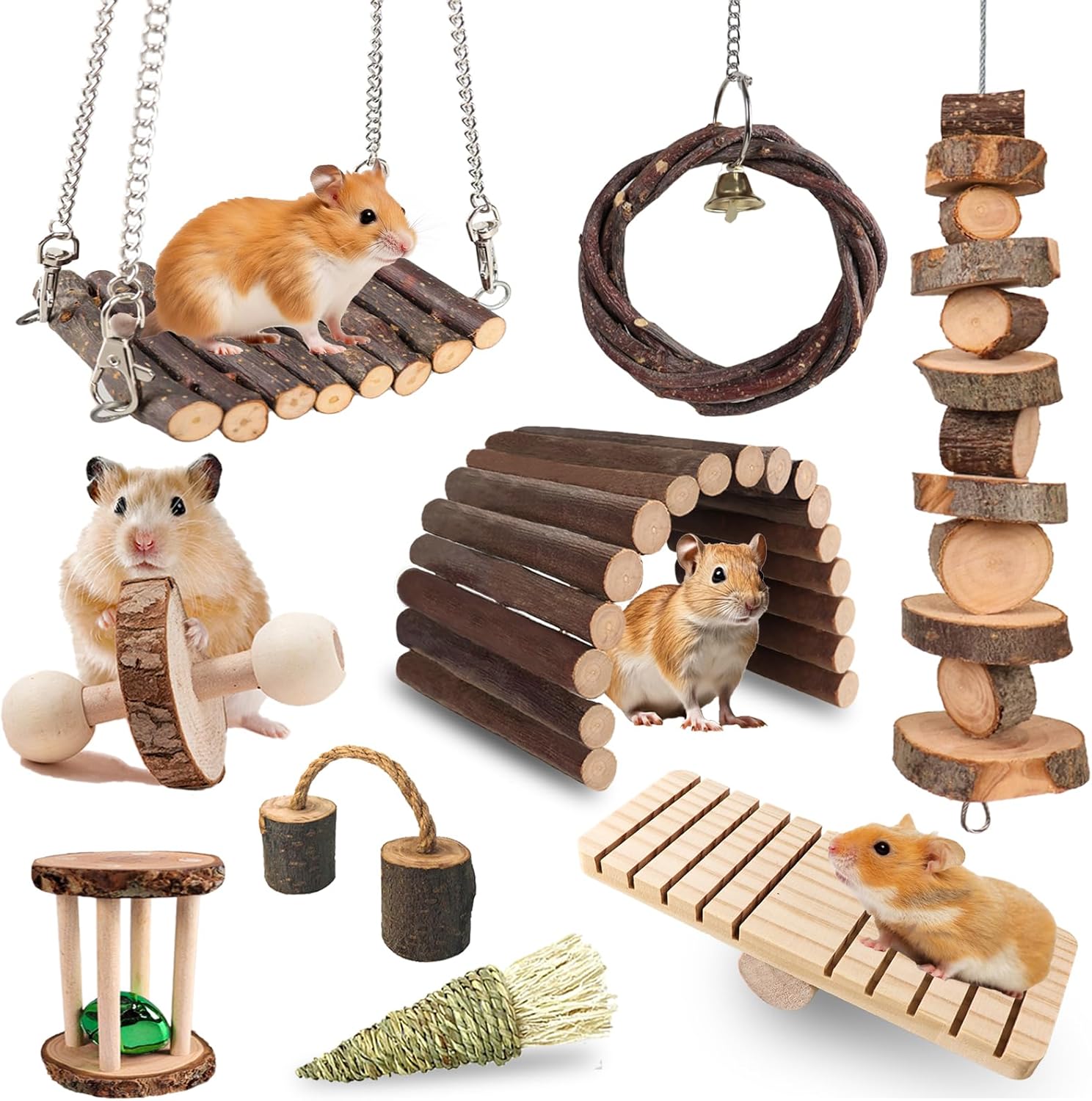 Grddaef Hamster Toys, Guinea Pig Chew Toys Rabbit Enrichment Cage Accessories Toys for Chinchilla Gerbils Rats Bunny Squirrels