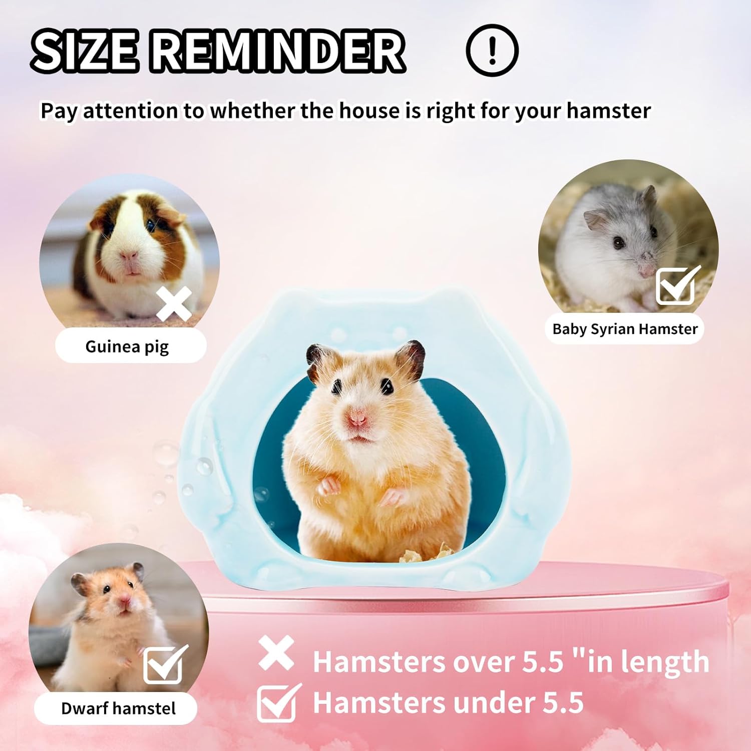 Bear-Shaped Hamster Hideout & Food Bowl Set - Ceramic Habitat for Syrian Dwarf Hamsters, Mice, Gerbils - All-Season Use, Chew-Proof Ceramic House and Feeding Dish for Small Pets(Blue)