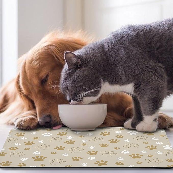 Dog Food Mat, Absorbent Water Bowl Mats Cat Pet Feeding Placemats Beige 24 * 32 - Image 7