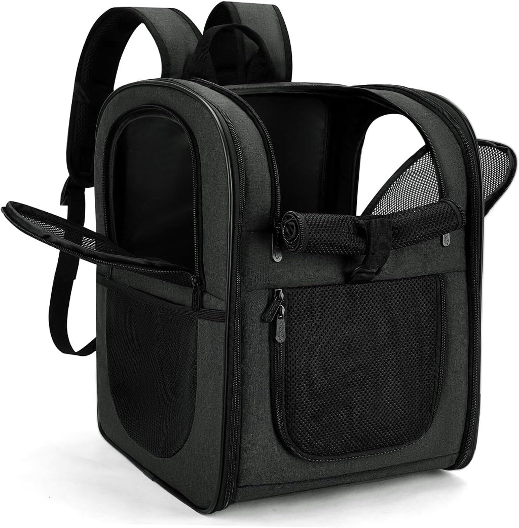 Apollo Walker Dog & Cat Carrier Backpack for 4-15lb Pets - Ventilated Safe Design with Padded Back Support, Breathable Mesh Pet Backpack for Hiking, Travel, Outdoor (Black)