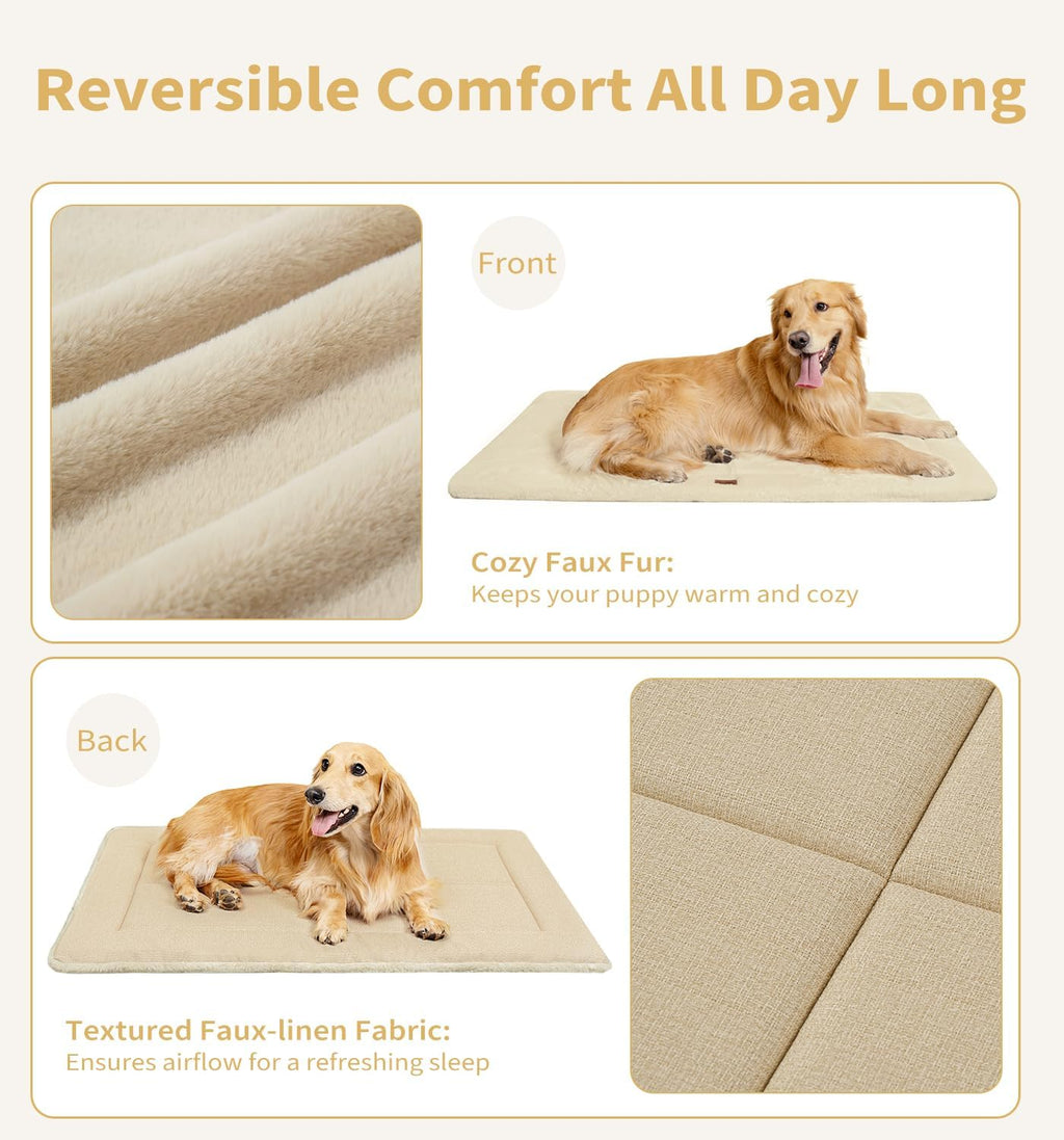 MADE 4 PETS Dog Crate Pad Bed for Medium Dogs, Washable & Reversible, Anti-Slip Kennel Mat for Cozy Sleeping, Soft Fluffy Dog Bed for Indoor & Outdoor Use, 29"x21", Beige