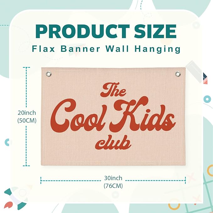 Lacama The Cool Kids Club for Toddler Room Playroom Bedroom Decor Retro Nursery Decor Linen Hanging Banner Flags,Pink Banner Cool Room Decor for Boy Girls,Kids Christmas Gifts 30x20 in