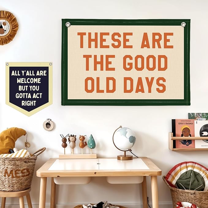 Lacama These Are The Good Old Days Canvas Banner Trendy Retro Nostalgic Inspirational Banner for Boys Girl Room Decor 30x20 Inch