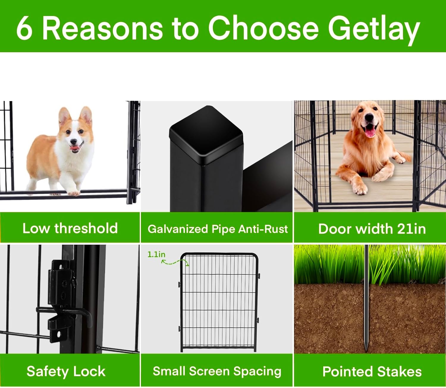 Tall Garden Fences and Borders for Dogs, 4.6ft High Dog Fence, 10 Panels Total 22.1Ft Long, Gate 21 inches Wide with Low Sills, Animal Barrier Fence, Metal Fence Panels, Flower Bed Fencing
