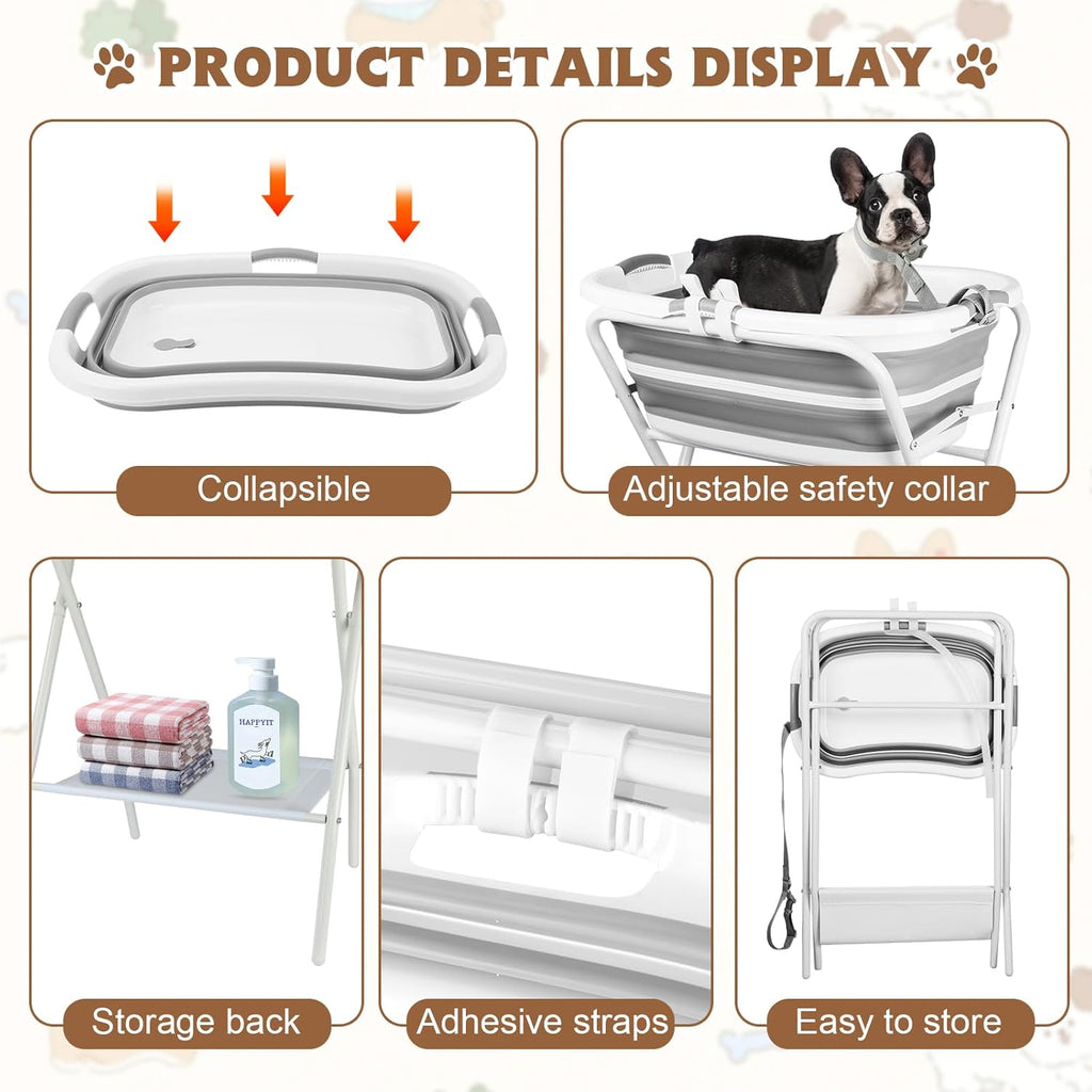 YUEPET Elevated Collapsible Dog Bathtub, Portable Shower Tub with Safety Collar, Foldable Dog Washing Station for Bathing and Grooming for Puppies Medium Dogs Cats Pets