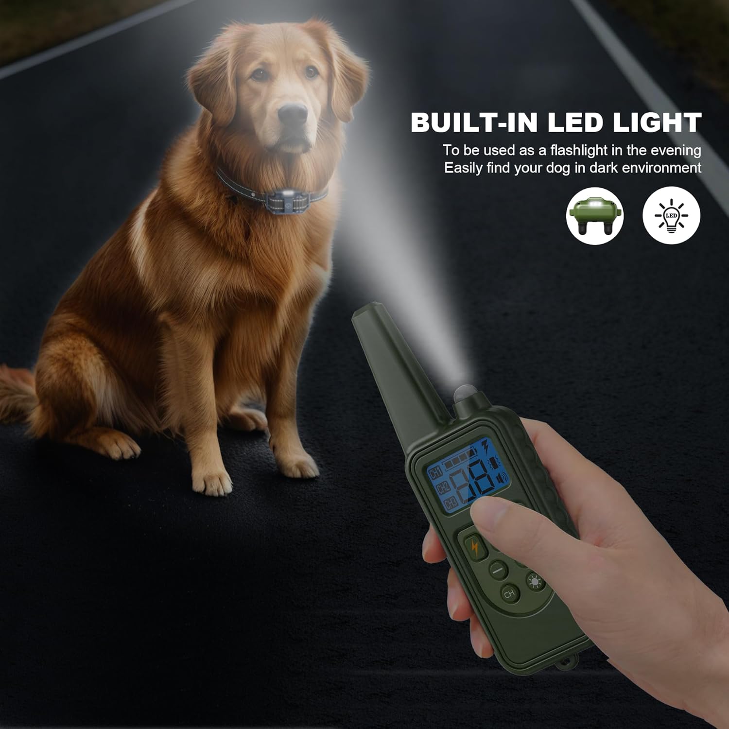 Dog Shock Collar, Electronic Dog Shock Collar with Shock, Beep, Vibration, Dog Training Collar with Remote, Light, Waterproof Rechargeable, 2600ft Dog e-Collar for Small Medium Large Dogs