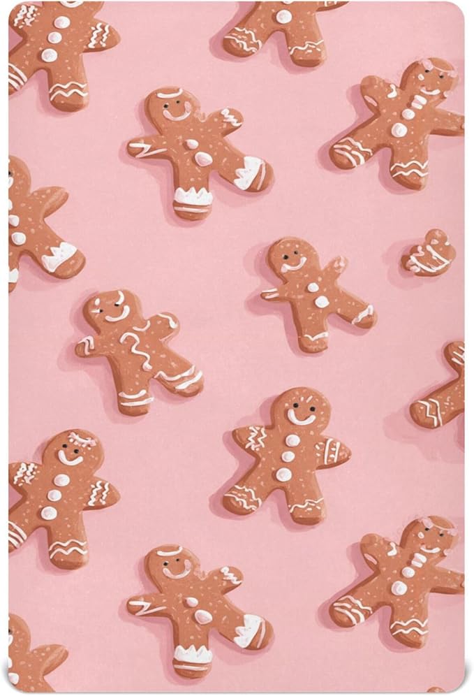 Christmas Gingerbread Pinks Cute Crib Sheets Soft Breathable Fitted Baby Crib Sheets Mattress Cover for Girls Boys, 52" x 28" x 9"