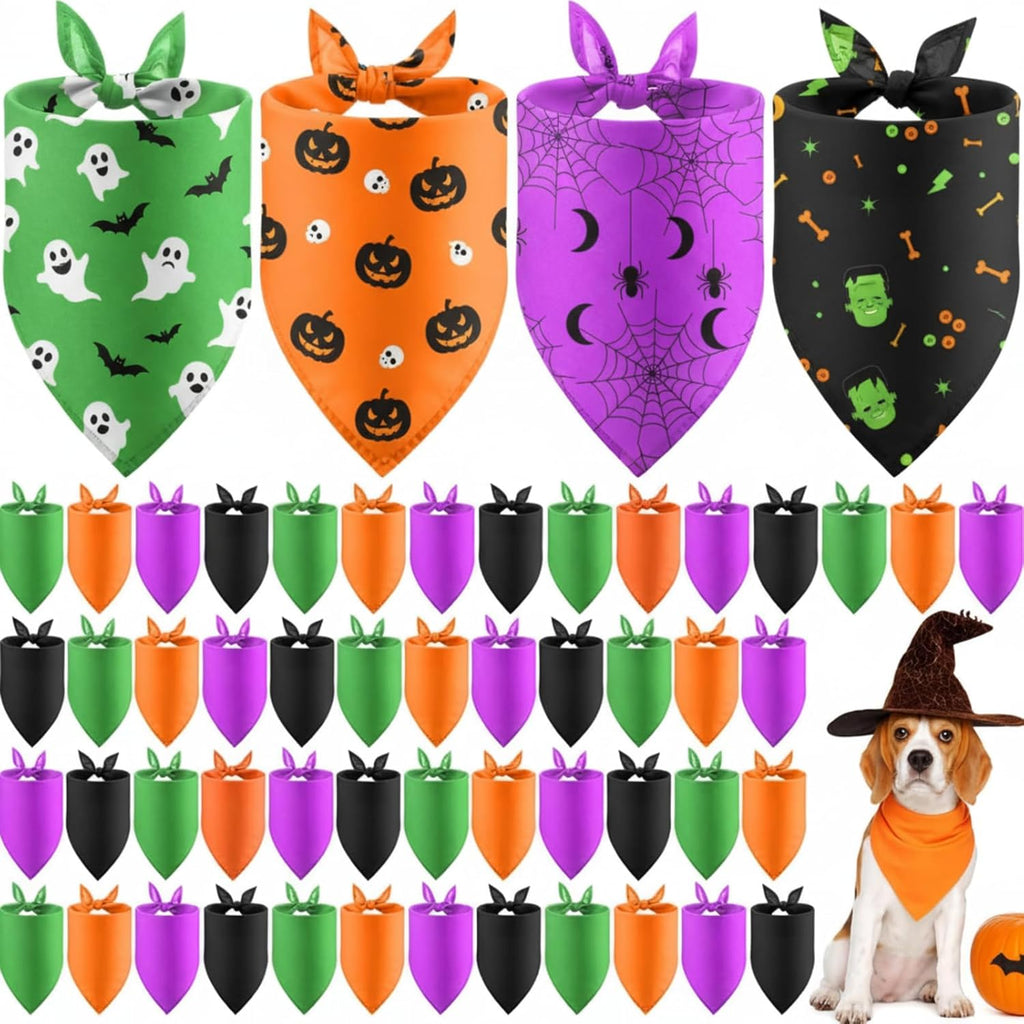 48 Pcs Halloween Blank Dog Bandanas Bulk Sublimation Plain Bandanas for Dogs Heat Transfer Personalized DIY Triangle Bibs Scarf Set for Pets Halloween Costume Photo Props Accessories Pet Shops
