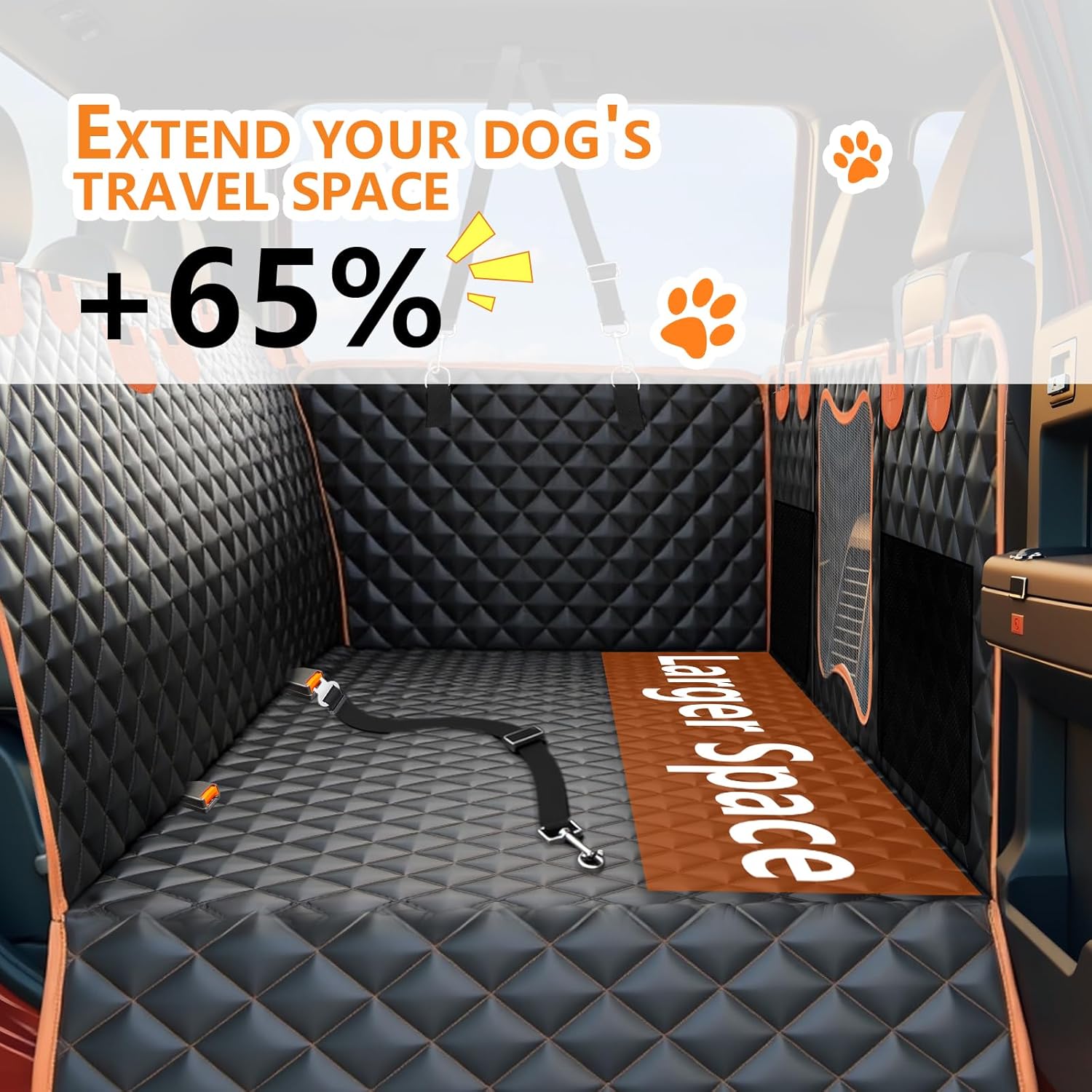 Back Seat Extender for Dogs,Dog Car Seat Cover for Back Seat with Hard Bottom Holds 500 lbs,Car Seat Protector,Waterproof Extender for Dogs,Dog HammockPet Bed for Full-Size Cars,SUVs, Small Trucks
