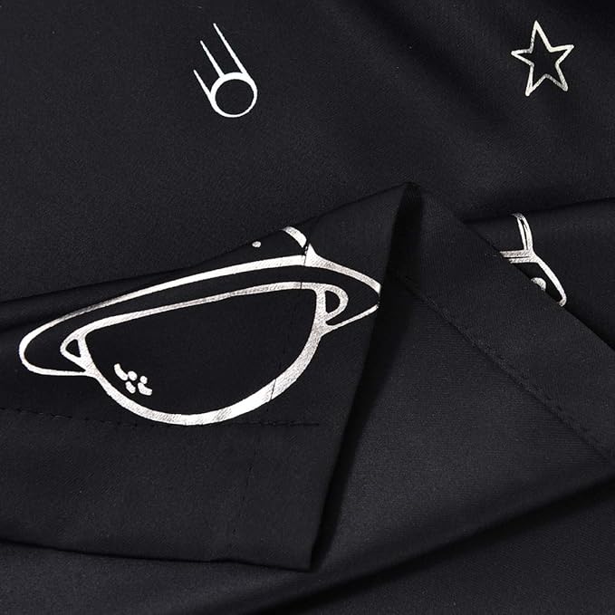 Vangao Black Kids Curtains for Boys Bedroom Space Theme Blackout Curtains for Kids Nursery Girls Room 63 Inches Length Silver Foil Print Drapes Grommet Top Window Treatments Set 2 Panels